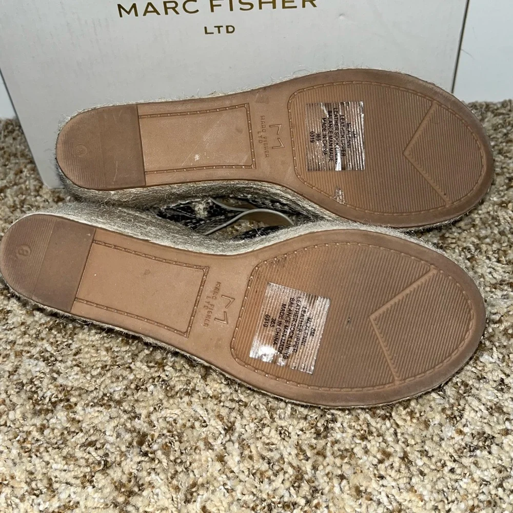 Marc Fisher Alenni Snake Skin Natural Espadrille Wedge Sandals Size 8